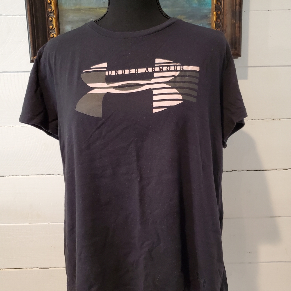 Under Armour Shirt, Black with Light Pink lettering, Size XL